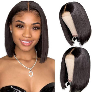10 Inch Short Bob Wigs Straight Human Hair Lace Closure Wigs Pre Plucked With Baby Hair